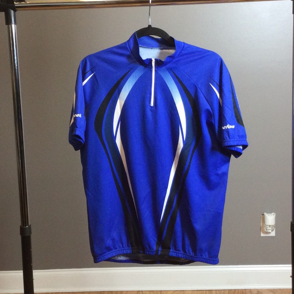 L Threeface royal blue striped bicycle jersey